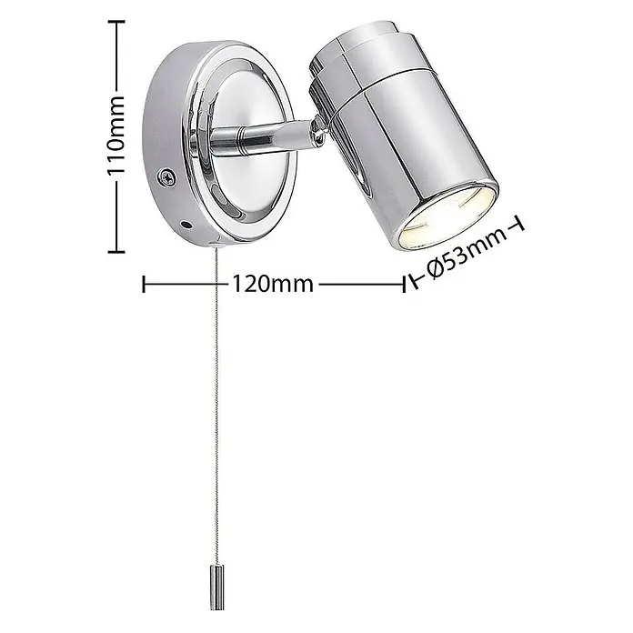 Lindby Wandleuchte Remilan - L x B x H: 12,3 x 9 x 10,6 cm, chrom / silber, chrom / silber, GU10 - Verstellbarer Chrom-Wandstrahler mit Zugschalter. Maße: 110mm H x 120mm T.