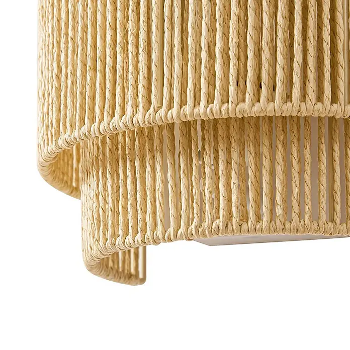 Lindby Wandleuchte Anuva - L x B x H: 13 x 22 x 25 cm, creme / amber, E27 - Gestufter Lampenschirm aus natürlichem geflochtenem Bast mit vertikalen Strängen.