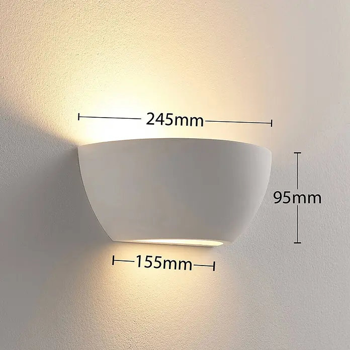 Lindby Wandleuchte Jimmy - L x B x H: 12 x 24,5 x 9,5 cm, weiß / opal, E14 - Weiße, schalenförmige Wandleuchte aus Keramik mit indirektem Licht nach oben und unten, 245mm breit und 95mm hoch.