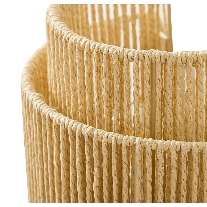Lindby Wandleuchte Anuva - L x B x H: 13 x 22 x 25 cm, creme / amber, E27 - Gebogener, hellbeiger Lampenschirm aus vertikal geflochtenen Naturfaserstreifen.