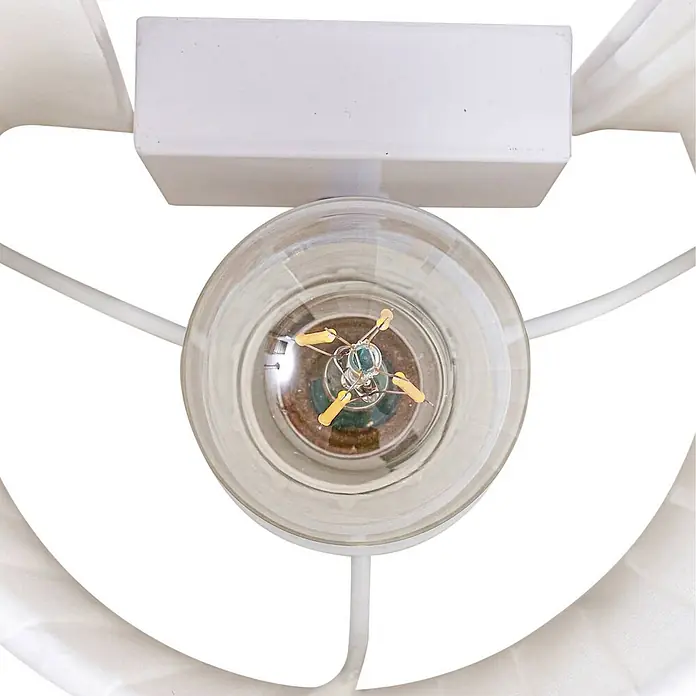 Lindby Wandleuchte Virelle - L x B x H: 13 x 18 x 21 cm, weiß / opal, E27 - Weiße Deckenleuchte mit transparenter Glaskugel, die eine LED-Birne enthält, umrahmt von einem weißen Stoffdiffusor.