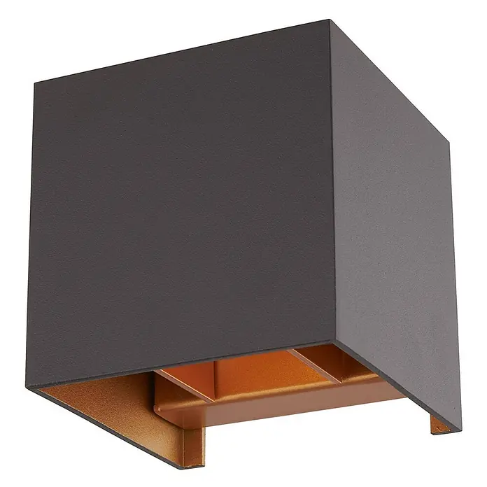 Arcchio Wandleuchte Zuzana - L x B x H: 9,7 x 9,7 x 9,7 cm, schwarz, G9 - Dunkelgraue rechteckige Wandleuchte mit kupferfarbener Innenseite.