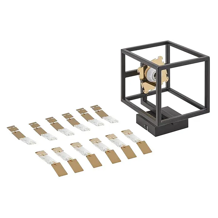 Lucande Wandleuchte Arcan - L x B x H: 20,4 x 15 x 20,4 cm, schwarz, E14 - Dunkle Metall-Würfel-Wandleuchte mit goldener Fassung und separaten gold-klaren Kristall-Dekoelementen.