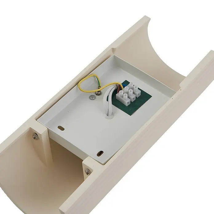 Lindby Wandleuchte Colja - creme / amber, creme / amber, GU10 - Cremefarbenes Holzgehäuse für Leuchte mit innerer Metallplatte, Verkabelung und Klemmenblock.