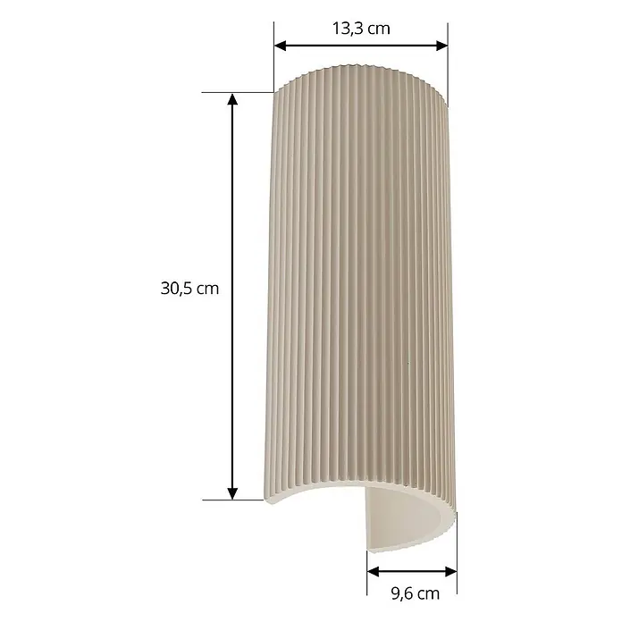Lindby Wandleuchte Colja - creme / amber, creme / amber, GU10 - Hellbeige gerippte Wandleuchte mit gebogener Form, 30,5 cm hoch, 13,3 cm breit und 9,6 cm tief.