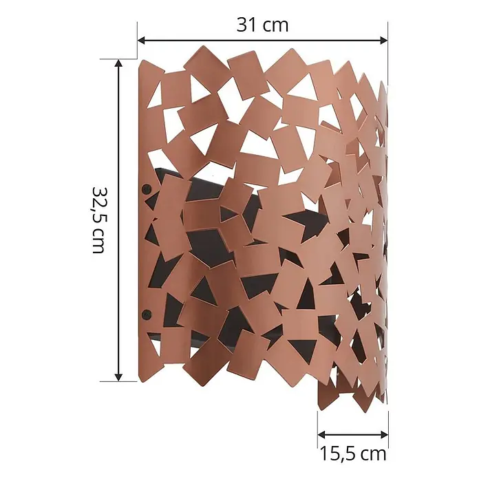 Lucande Wandleuchte Aeloria - kupfer, E27 - Kupferfarbene Metall-Wandleuchte mit geometrischen Ausschnitten, 31x32,5x15,5 cm.