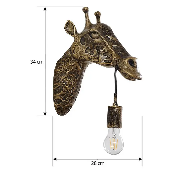 Lindby Wandleuchte Nirvathia - bronze / altmessing, E27 - Wandlampe in Antikbronze-Optik als Giraffenkopf mit freiliegender Glühbirne, 34 cm hoch, 28 cm breit.