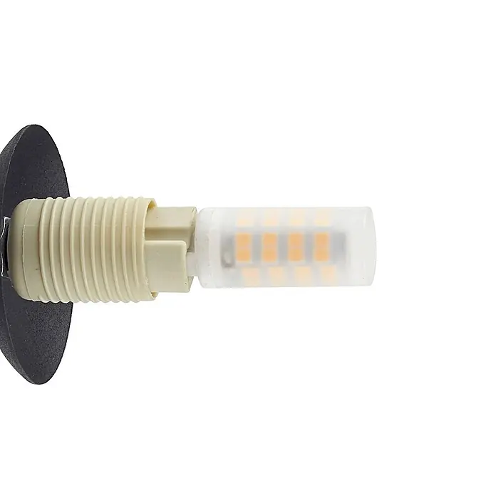 Lindby Wandleuchte Valentina - schwarz, alu / grau / zink, G9 - G9 LED-Birne mit beigem Sockel in dunkler Fassung, warmweiße LED-Chips leuchtend.