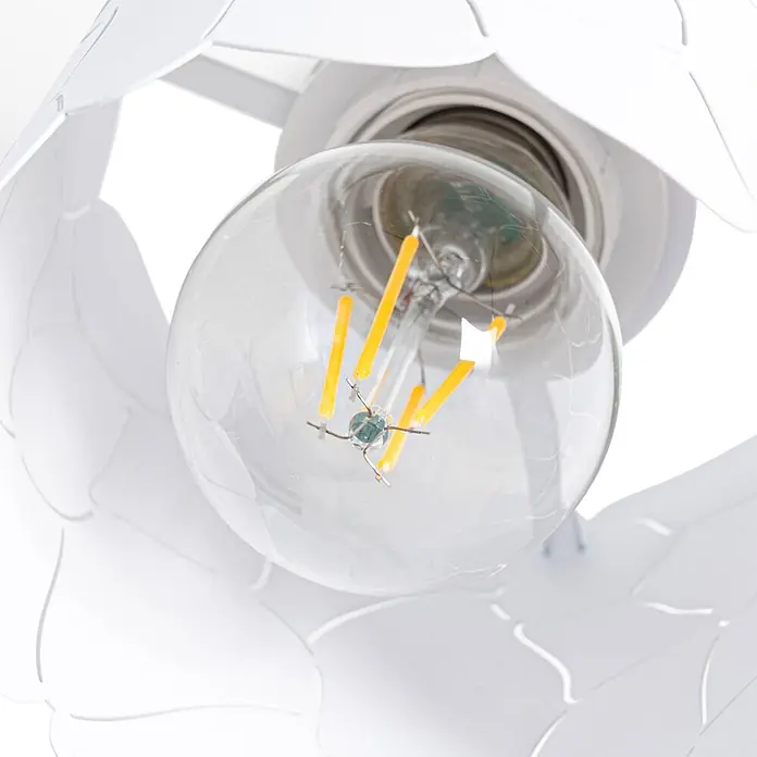 Lindby Wandleuchte Aralena - weiß / opal, weiß / opal, E27 - Klare LED-Filamentlampe in weißer Leuchte mit blütenblattartigen Elementen.