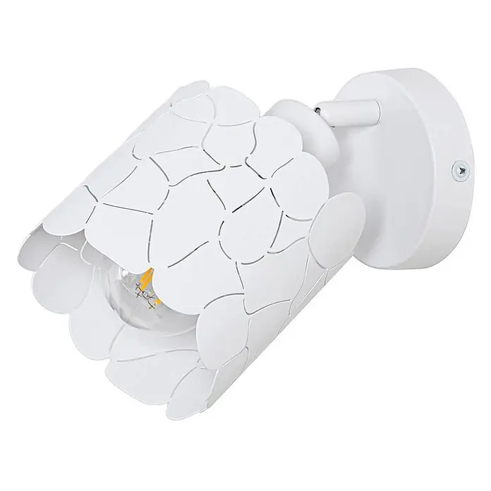 Lindby Wandleuchte Aralena - weiß / opal, weiß / opal, E27 - Weiße Wandleuchte mit dekorativem, ausgeschnittenem Metallschirm und sichtbarer Filamentbirne.