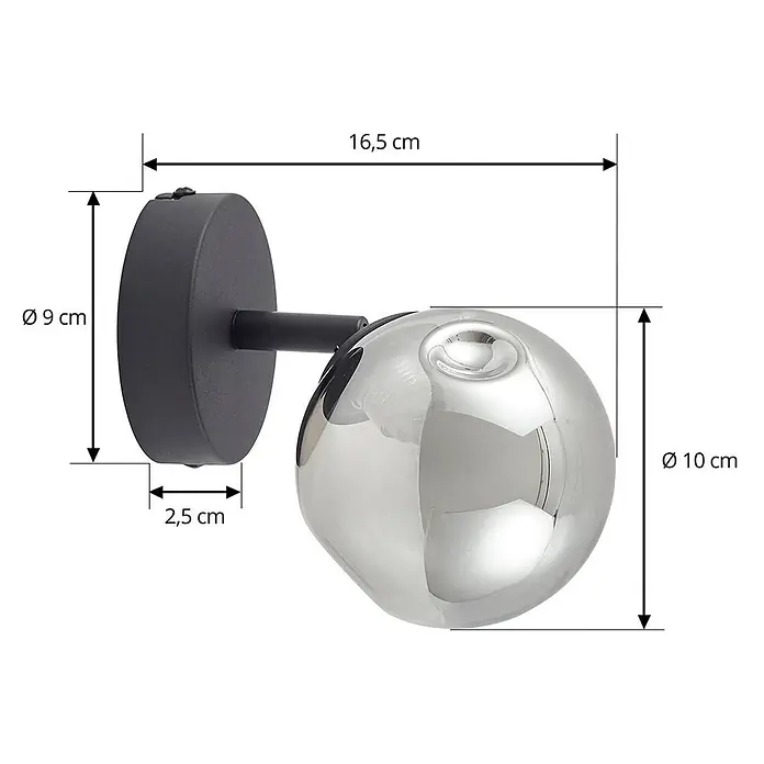 Lindby Wandleuchte Valentina - schwarz, alu / grau / zink, G9 - Dunkelgraue Wandleuchte mit einem sphärischen, glänzenden Chromkopf.