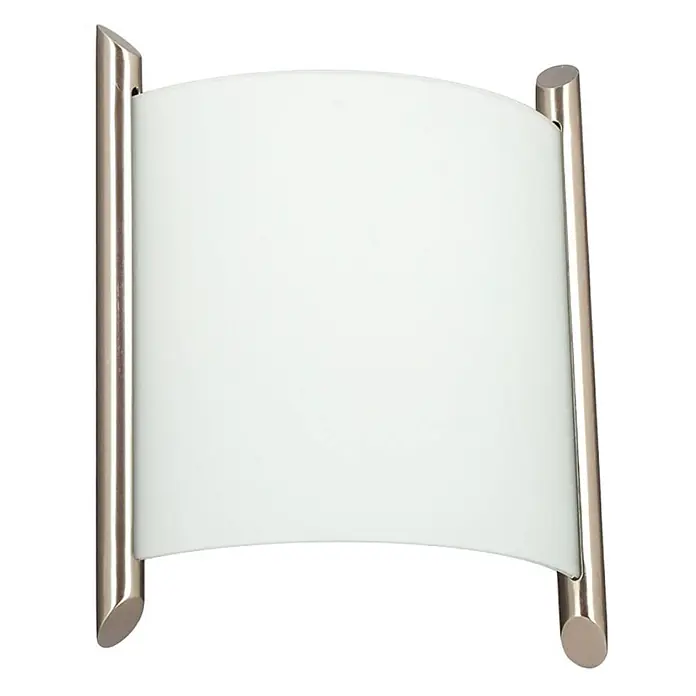 Lindby Wandleuchte Filippa - alu / grau / zink, weiß / opal, E27 - Wandleuchte mit gebogenem, mattweißem Glasdiffusor und zwei satinvernickelten Metallstäben.