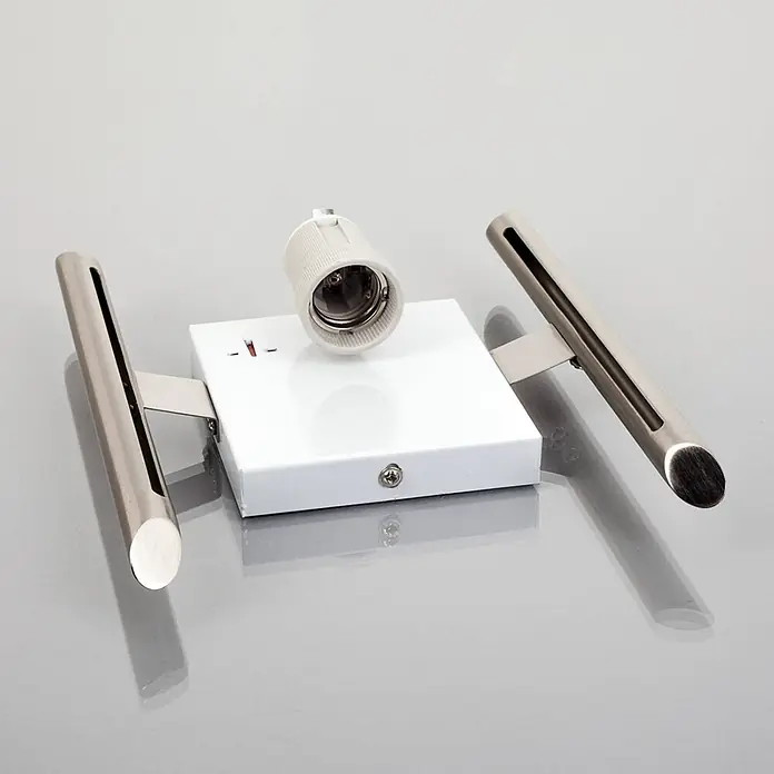 Lindby Wandleuchte Filippa - alu / grau / zink, weiß / opal, E27 - Weiße Leuchte mit E27-Fassung und zwei horizontalen Lichtbalken aus gebürstetem Metall.