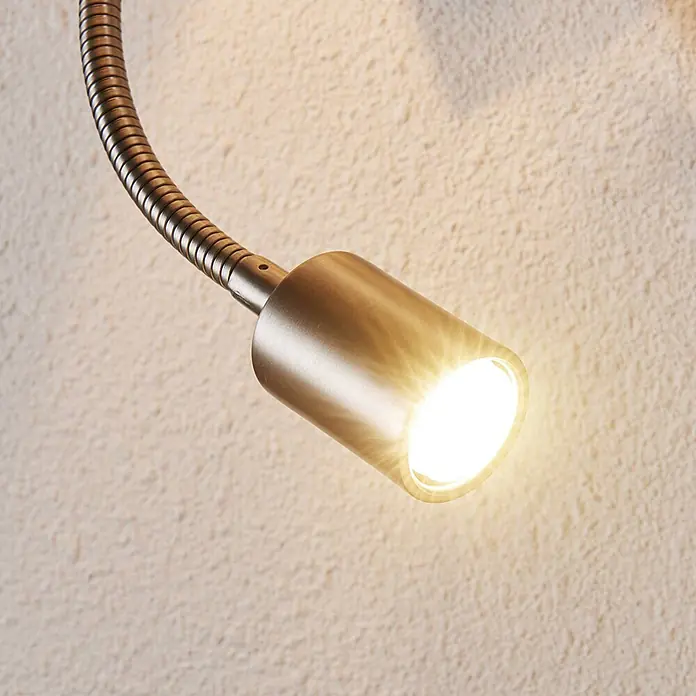 Lindby Wandleuchte Florens - L x B x H: 24 x 18 x 23,5 cm, alu / grau / zink, E14 - Flexible Schwanenhals-Spotleuchte aus gebürstetem Metall, strahlt helles warmes Licht aus.