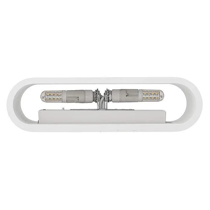 Lindby Wandleuchte Mavora - L x B x H: 7 x 25 x 12 cm, weiß / opal, G9 - Weiße ovale LED-Leuchte mit zwei grauen G9-LED-Birnen.