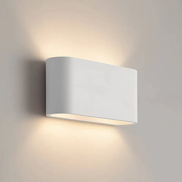 Lindby Wandleuchte Mavora - L x B x H: 7 x 25 x 12 cm, weiß / opal, G9 - Weiße ovale Wandleuchte mit warmer Up- und Downlight-Beleuchtung.