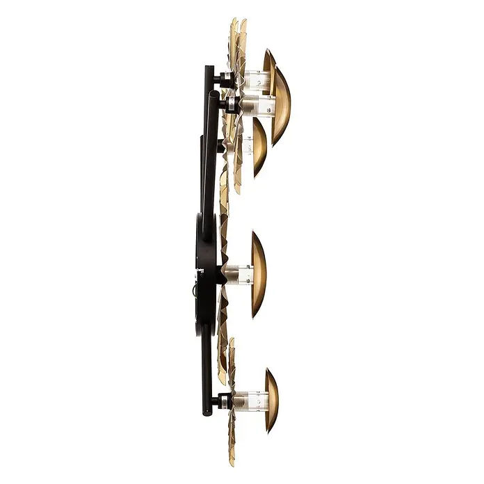 Lindby Wandleuchte Senmia - messing / gold, G9 - Schwarze Mehrfach-Wandleuchte mit goldenen Messingschirmen und filigranen, klingenartigen Metalldiffusoren.
