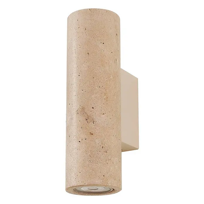 Lucande Wandleuchte Tavira - L x B x H: 11 x 7 x 23 cm, creme / amber, GU10 - Beige zylindrische Wandleuchte mit strukturierter Steinoberfläche, spendet Up/Down-Licht.