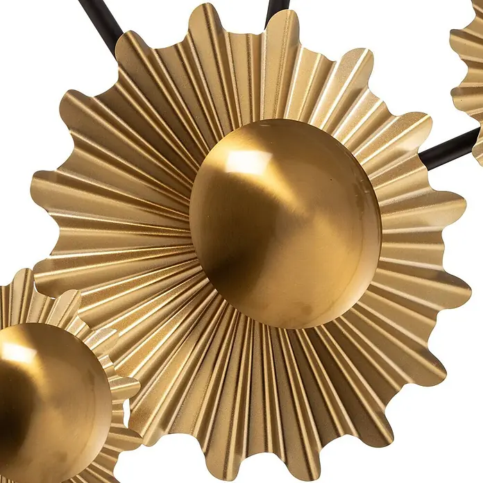Lindby Wandleuchte Senmia - messing / gold, G9 - Dekoratives Element aus goldenem Metall mit gerüschten Sonnenstrahlen und glatten, kugelförmigen Zentren.