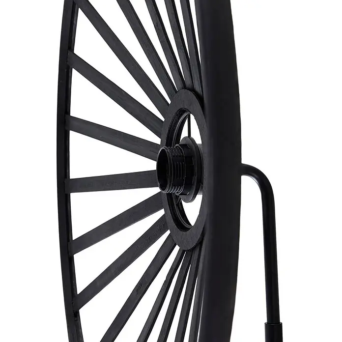 Lindby Wandleuchte Evandor - schwarz, E27 - Schwarzes Speichenrad mit zentraler Gewindenabe, eventuell für Ventilator oder Dekoartikel.