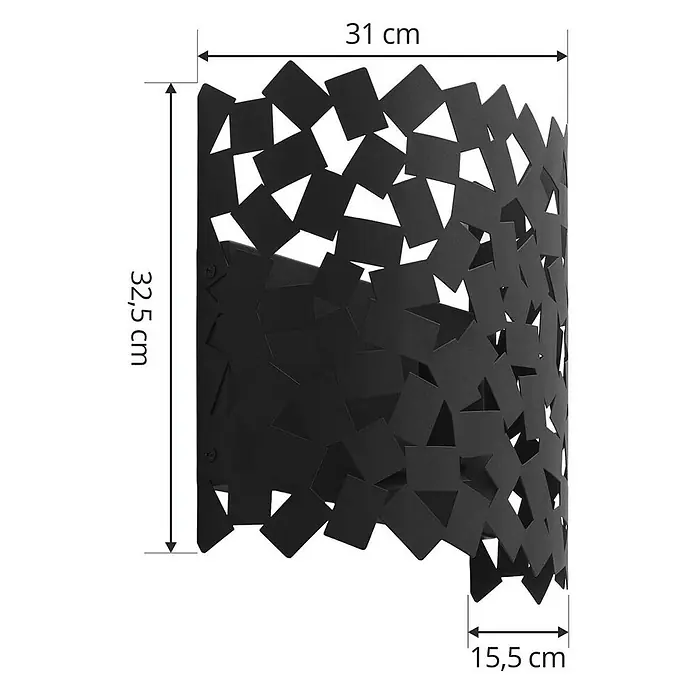 Lucande Wandleuchte Aeloria - schwarz, E27 - Schwarze Metall-Wandleuchte, 31x32,5x15,5 cm, mit geometrischen Ausschnitten.