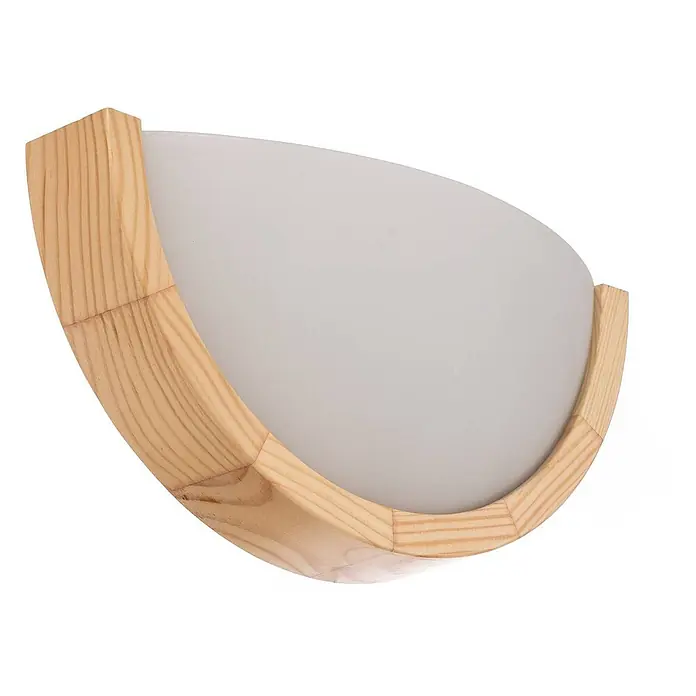 Envostar Wandleuchte Kris - L x B x H: 8 x 27,5 x 14 cm, Holz hell, E27 - Gebogene Wandleuchte mit hellem Holzrahmen und mattiertem weißem Glasdiffusor.