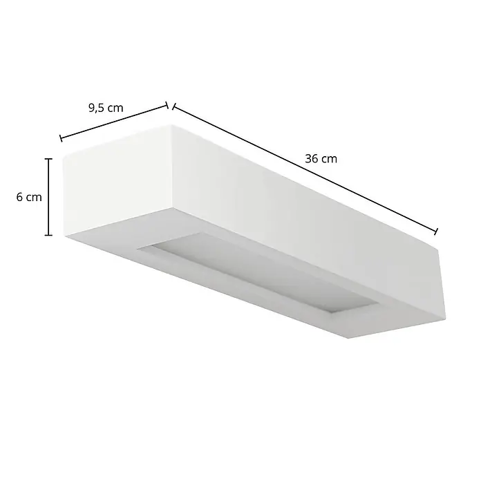 Lindby Wandleuchte Matteo - L x B x H: 9,5 x 36 x 6 cm, weiß / opal, E14 - Weiße rechteckige LED-Wandleuchte, Maße 36x9,5x6 cm.