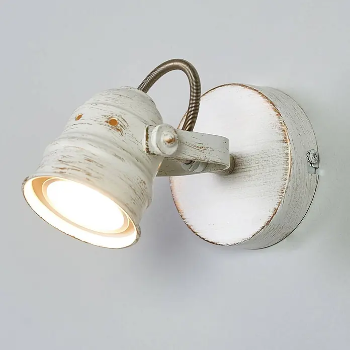 Lindby Wandleuchte Leonor - weiß / opal, weiß / opal, GU10 - Verstellbarer Wandspot in Used-Optik, Weiß, mit flexiblem Arm, leuchtend.