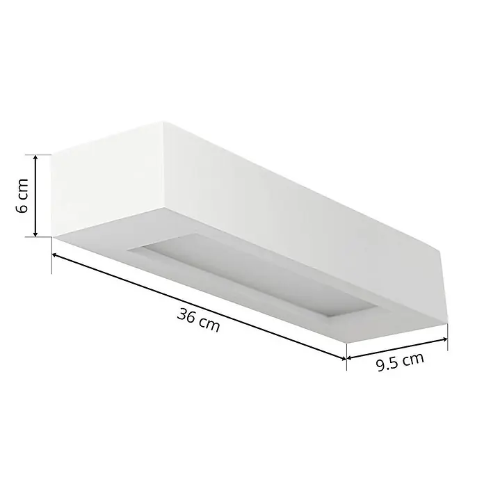 Lindby Wandleuchte Matteo - L x B x H: 9,5 x 36 x 6 cm, weiß / opal, E14 - Weißes, rechteckiges Leuchtelement mit Maßen 36 cm Länge, 6 cm Höhe und 9,5 cm Tiefe.