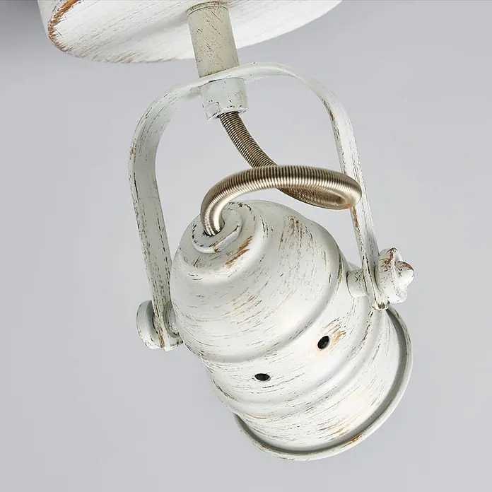 Lindby Wandleuchte Leonor - weiß / opal, weiß / opal, GU10 - Rustikaler weißer Deckenstrahler aus Metall mit verstellbarem Arm und metallischer Spiralfeder.