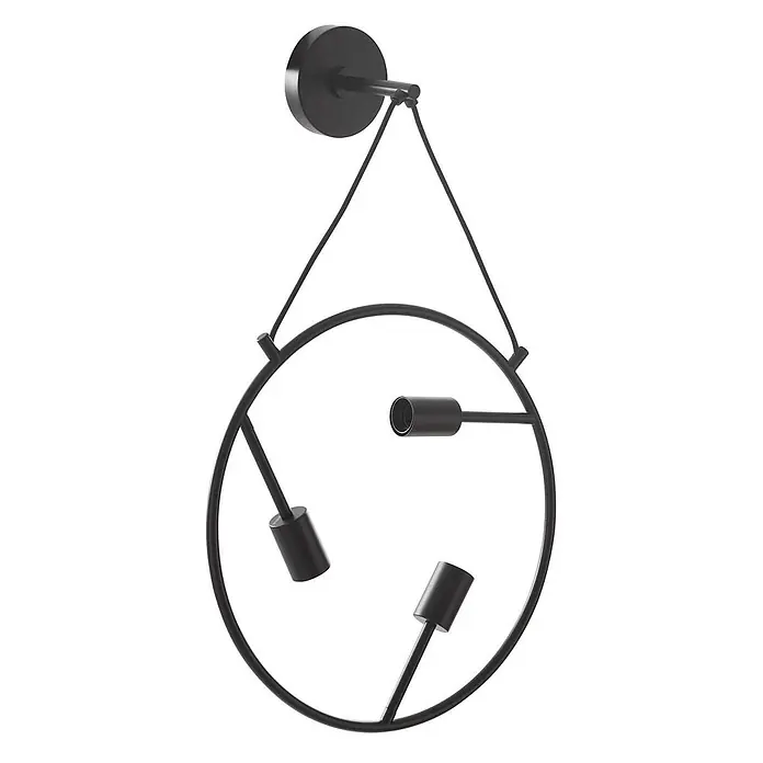 Lucande Wandleuchte Linnard - L x B x H: 45 x 45 x 65,5 cm, schwarz, E27 - Schwarze Metall-Wandleuchte mit kreisförmigem Rahmen und drei Fassungen, von einer Wandhalterung abgehängt.