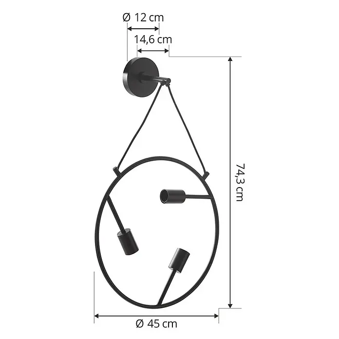Lucande Wandleuchte Linnard - L x B x H: 45 x 45 x 65,5 cm, schwarz, E27 - Schwarze Wandleuchte aus Metall mit rundem Rahmen und drei Fassungen.