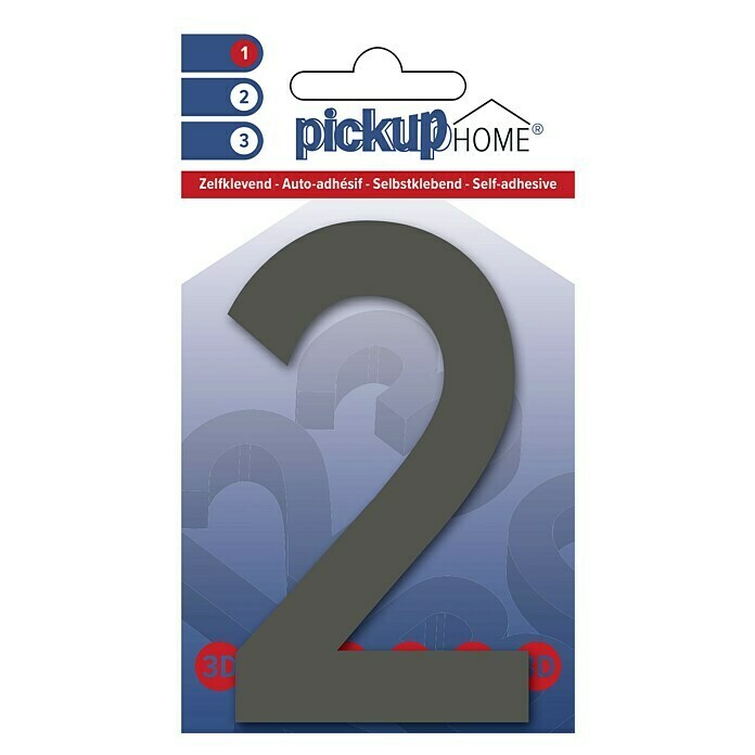 Pickup 3D Home Hausnummer (Höhe: 10 cm, Motiv: 2, Grau, Kunststoff, Selbstklebend)