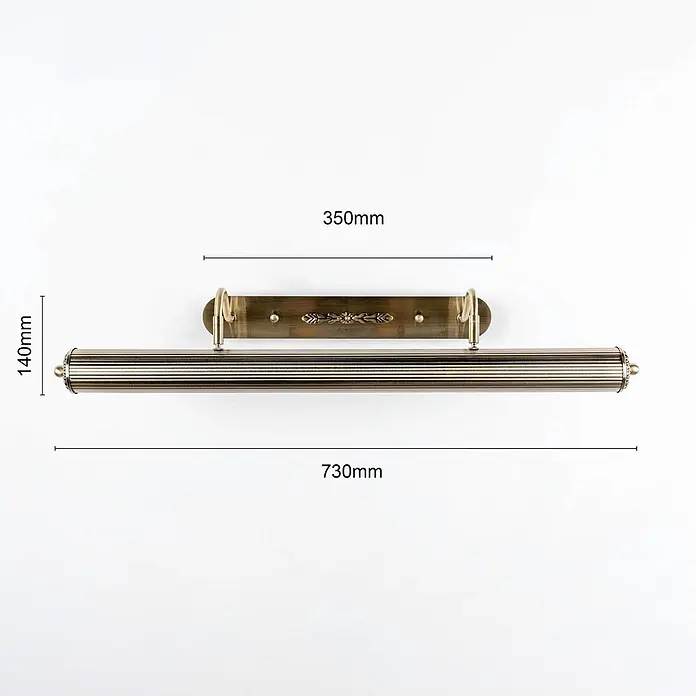 Lindby Wandleuchte Joely - bronze / altmessing, bronze / altmessing, E14 - Antike Messingbilderleuchte mit Zierplatte (350mm L) und geriffelter Zylinderstange, 730mm L x 140mm H.