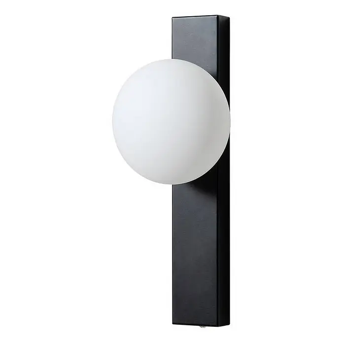 Lindby Wandleuchte Tavrik - schwarz, weiß / opal, G9 - Moderne schwarze Wandleuchte mit weißem kugelförmigem Diffusor auf rechteckigem Sockel.
