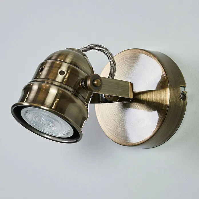 Lindby Wandleuchte Leonor - bronze / altmessing, bronze / altmessing, GU10 - Verstellbarer Wandstrahler in Altmessing-Optik mit klarer LED-Birne.