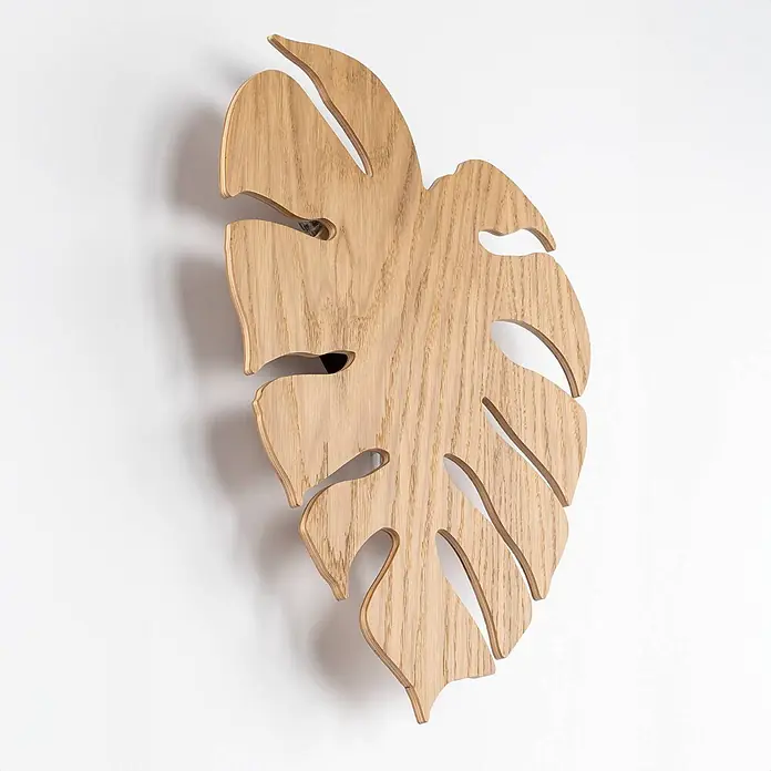 Envostar Wandleuchte Folah - L x B x H: 5 x 35 x 40 cm, Holz hell, Holz hell, G9 - Hölzerne Monstera-Blatt-Wandgarderobe mit integrierten Haken.