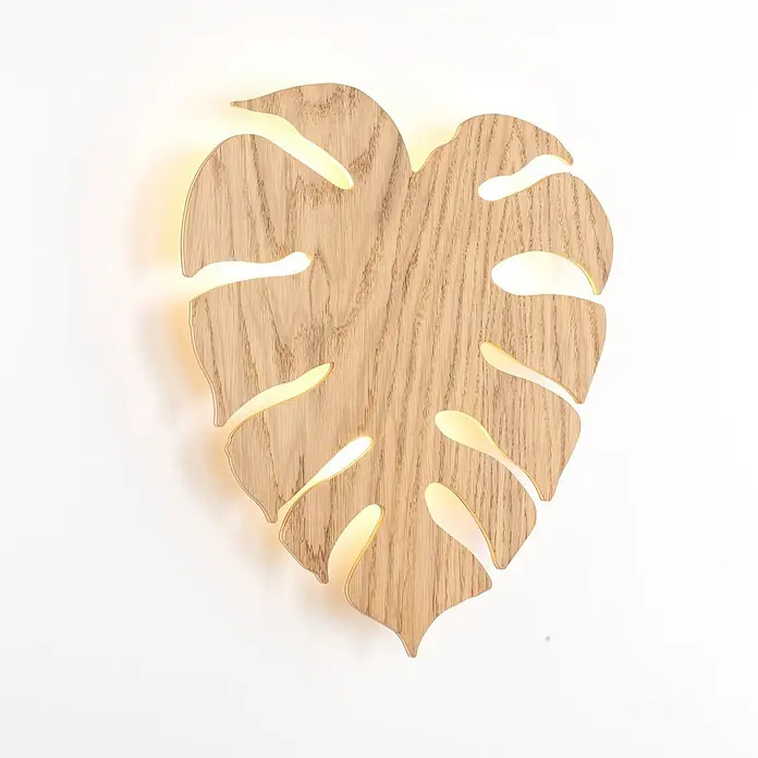 Envostar Wandleuchte Folah - L x B x H: 5 x 35 x 40 cm, Holz hell, Holz hell, G9 - LED-Wandleuchte in Monstera-Blattform aus Holz mit warmem Licht aus den Ausschnitten.