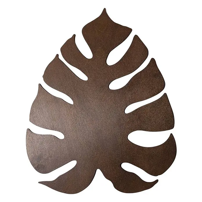 Envostar Wandleuchte Folah - Holz dunkel, Holz dunkel, G9 - Dunkelbraunes, hölzernes Monstera-Blatt-Dekor.