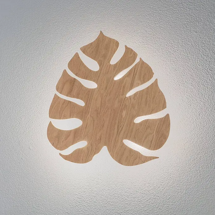 Envostar Wandleuchte Folah - L x B x H: 5 x 35 x 40 cm, Holz hell, Holz hell, G9 - Hölzerne Monstera-Blattform in hellem Braun.
