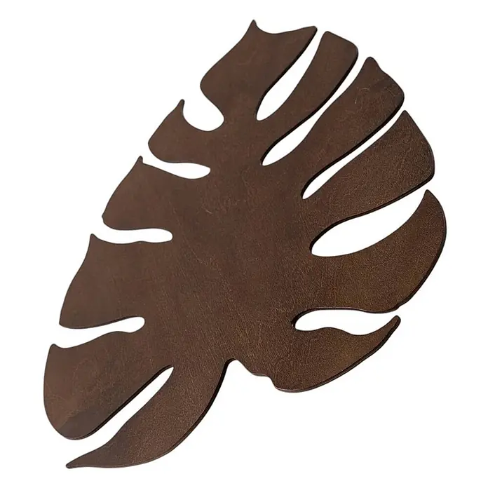 Envostar Wandleuchte Folah - Holz dunkel, Holz dunkel, G9 - Dunkelbraune Holz-Tischunterlage im Monstera-Blatt-Design.