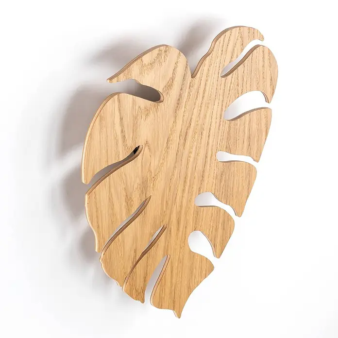 Envostar Wandleuchte Folah - L x B x H: 5 x 35 x 40 cm, Holz hell, Holz hell, G9 - Dekoratives Monstera-Blatt aus hellem Holz mit Naturmaserung und charakteristischen Ausschnitten.