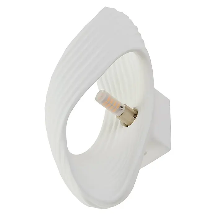 Lindby Wandleuchte Ornela AI - weiß / opal, G9 - Weiße, gewellte moderne Wandleuchte mit gerippter Textur und freiliegender LED-Birne.