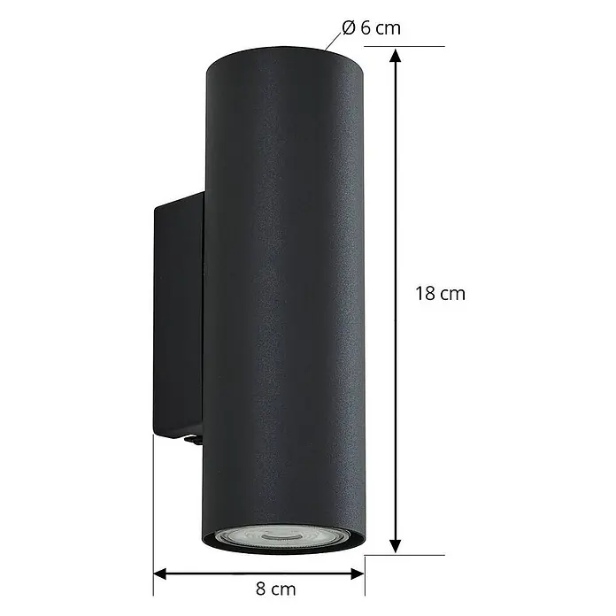 Lindby Wandleuchte Joffrey - schwarz, schwarz, GU10 - Schwarze zylindrische Wandleuchte, 6 cm Durchmesser, 18 cm hoch, 8 cm tief.