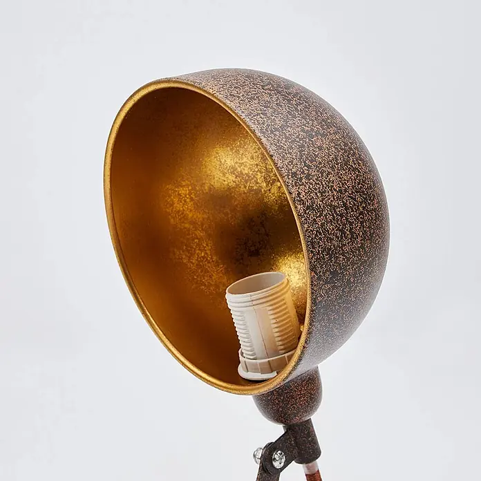 Lindby Wandleuchte Curtis - L x B x H: 57 x 13 x 23 cm, braun / rost, braun / rost, E14 - Lampenschirm aus patinierter Bronze mit goldener Innenseite und weißer Glühbirnenfassung.