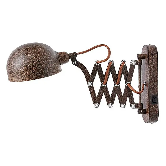Lindby Wandleuchte Curtis - L x B x H: 57 x 13 x 23 cm, braun / rost, braun / rost, E14 - Antike bronzefarbene Wandleuchte mit Kuppelschirm, ausziehbarem Scherenarm, geflochtenem Kabel und Schalter.