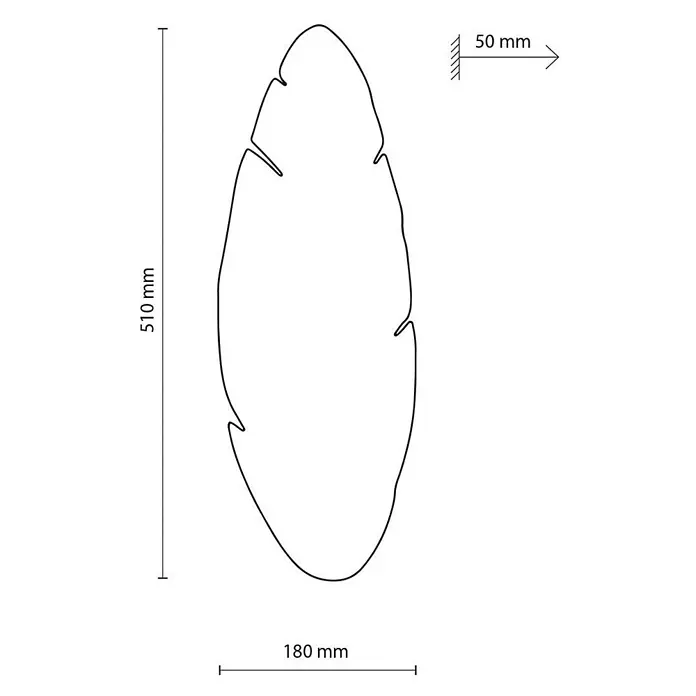 Envostar Wandleuchte Lehti - L x B x H: 5 x 18 x 51 cm, Holz hell, Holz hell, G9 - Umrisszeichnung eines Bananenblatts mit Maßen: 510 mm Höhe, 180 mm Breite.