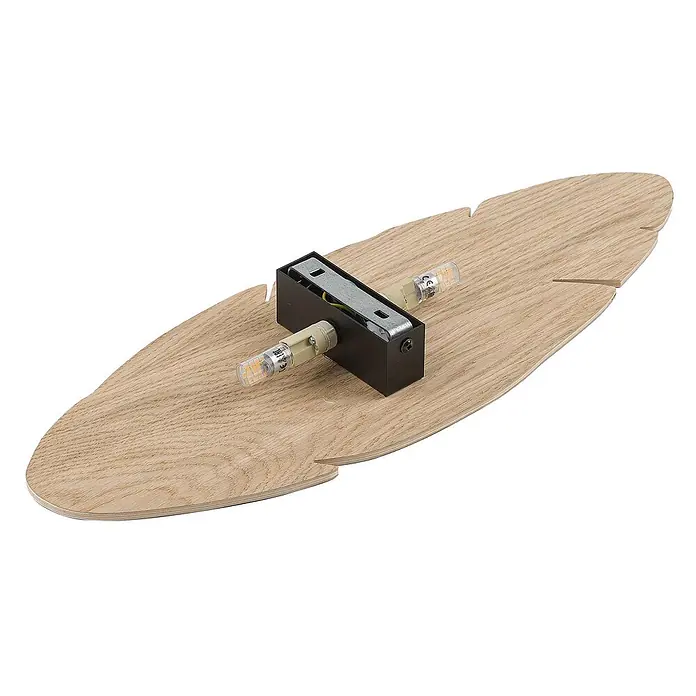 Envostar Wandleuchte Lehti - L x B x H: 5 x 18 x 51 cm, Holz hell, Holz hell, G9 - Federförmige Wandleuchte aus Holz mit schwarzer Metallhalterung und zwei G9 LED-Leuchtmitteln.