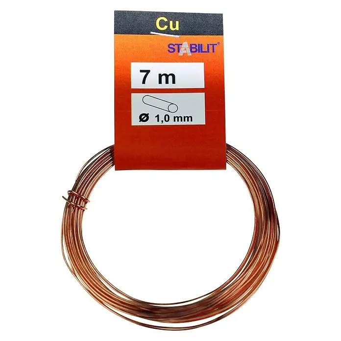 Stabilit Drahtseil - Ø x L: 1 mm x 700 cm, Metall - Nahaufnahme eines 7 m langen Kupferdrahts mit 1,0 mm Durchmesser von Stabilit, ideal für Bastel- und Elektronikprojekte.