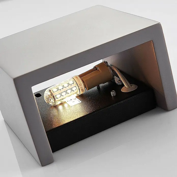 Lindby Wandleuchte Smira - L x B x H: 7,5 x 12,5 x 12,5 cm, alu / grau / zink, G9 - Moderne graue LED-Wandleuchte mit beleuchteter Klarbirne in brauner Fassung.